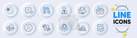 Illustration for Vitamin h1, Freezing water and Capsule pill line icons for web app. Pack of Dumbbells, Diagram graph, Statistic pictogram icons. Vacancy, Clothing, Headshot signs. Flight time. Vector - Royalty Free Image