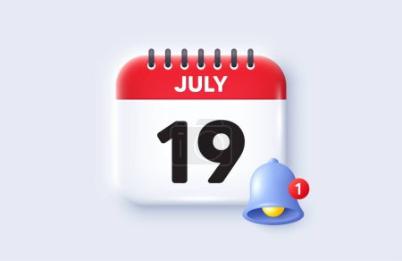 Illustration for 19th day of the month icon. Calendar date 3d icon. Event schedule date. Meeting appointment time. 19th day of July month. Calendar event reminder date. Vector - Royalty Free Image