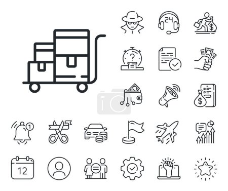Illustration for Wholesale delivery sign. Salaryman, gender equality and alert bell outline icons. Inventory cart line icon. Warehouse boxes symbol. Inventory cart line sign. Spy or profile placeholder icon. Vector - Royalty Free Image