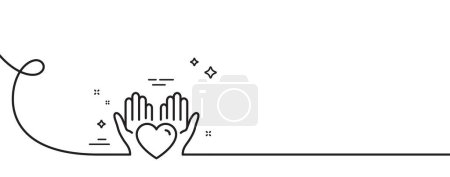 Illustration for Hold heart line icon. Continuous one line with curl. Care love emotion sign. Valentine day symbol. Hold heart single outline ribbon. Loop curve pattern. Vector - Royalty Free Image