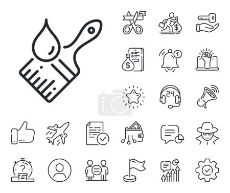 Illustration for Wall paintbrush sign. Salaryman, gender equality and alert bell outline icons. Paint brush line icon. Creative drawing art symbol. Brush line sign. Spy or profile placeholder icon. Vector - Royalty Free Image
