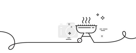 Illustration for Grill line icon. Continuous one line with curl. Barbecue cooker for cooking food sign. Hot meat brazier symbol. Grill single outline ribbon. Loop curve pattern. Vector - Royalty Free Image