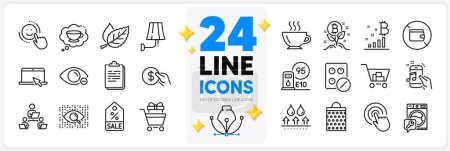 Illustration for Icons set of Internet shopping, Portable computer and Waterproof line icons pack for app with Bitcoin graph, Teamwork, Music phone thin outline icon. Bitcoin project, Wallet. Vector - Royalty Free Image