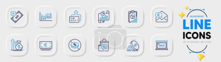 Illustration for Inflation, Card and Financial diagram line icons for web app. Pack of Budget, Report, Sale bags pictogram icons. Sale, Rejected payment, Euro currency signs. Report document, Euro money. Vector - Royalty Free Image