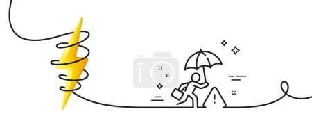 Illustration for Risk management line icon. Continuous one line with curl. Insurance umbrella sign. Danger warning symbol. Risk management single outline ribbon. Loop curve with energy. Vector - Royalty Free Image