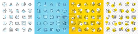 Illustration for Vector icons set of Write, Pound money and Job interview line icons pack for web with Court judge, Square meter, Headshot outline icon. Pie chart, Instruction manual, Inspect pictogram. Vector - Royalty Free Image