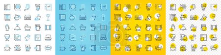 Illustration for Vector icons set of Stand lamp, Floor plan and Window line icons pack for web with Led lamp, Latte, Latex mattress outline icon. Entrance, Tv stand, Square area pictogram. Vector - Royalty Free Image