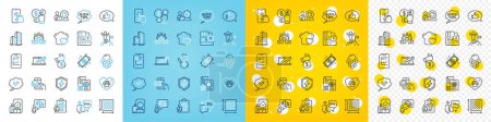 Illustration for Vector icons set of Square area, Leadership and Messenger mail line icons pack for web with Report document, Phone touch, Bribe outline icon. Quick tips, Business meeting. Vector - Royalty Free Image