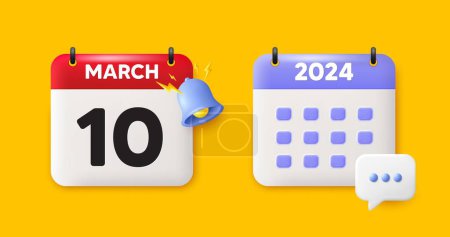 Calendar date 3d icon. 10th day of the month icon. Event schedule date. Meeting appointment time. 10th day of March month. Calendar event reminder date. Vector
