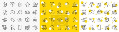 Illustration for Outline No alcohol, Windmill turbine and Engineering plan line icons pack for web with Rotation gesture, Smartphone cover, Upload line icon. Medical shield, Air balloon. Vector - Royalty Free Image