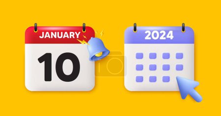 Illustration for 10th day of the month icon. Calendar date 3d icon. Event schedule date. Meeting appointment time. 10th day of January month. Calendar event reminder date. Vector - Royalty Free Image