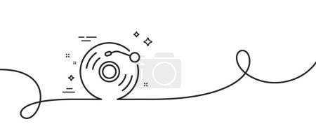 Illustration for Vinyl record line icon. Continuous one line with curl. Music sound sign. Musical device symbol. Vinyl record single outline ribbon. Loop curve pattern. Vector - Royalty Free Image
