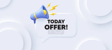 Illustration for Today offer tag. Neumorphic 3d background with speech bubble. Special sale price sign. Advertising discounts symbol. Today offer speech message. Banner with megaphone. Vector - Royalty Free Image