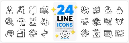 Illustration for Icons set of Search employees, Copyrighter and Eco food line icons pack for app with Covid virus, Podcast, Fingerprint research thin outline icon. Cloud network, Support consultant. Vector - Royalty Free Image