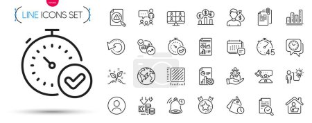 Illustration for Pack of Reminder, Judge hammer and Time management line icons. Include Square meter, People chatting, Search document pictogram icons. Message, Report, Electricity signs. Deflation. Vector - Royalty Free Image