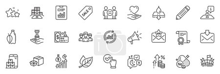 Illustration for Icons pack as Update data, Certificate and Arena line icons for app include Mobile inventory, Incoming mail, Inventory outline thin icon web set. Time hourglass, Sodium mineral. Vector - Royalty Free Image