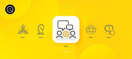 Illustration for Fair trade, Marketing strategy and Star minimal line icons. Yellow abstract background. Question button, Engineering team icons. For web, application, printing. Vector - Royalty Free Image