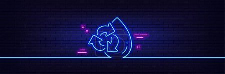 Illustration for Neon light glow effect. Water drop line icon. Recycle clean aqua sign. Refill liquid symbol. 3d line neon glow icon. Brick wall banner. Recycle water outline. Vector - Royalty Free Image