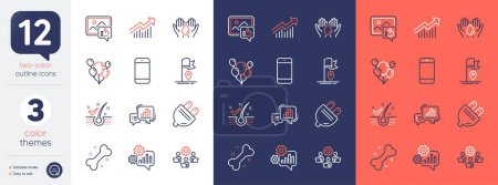 Illustration for Set of Safe water, Flag and Teamwork line icons. Include Like photo, Demand curve, Balloons icons. Anti-dandruff flakes, Graph chart, Dog bone web elements. Smartphone, Cogwheel, Electric plug. Vector - Royalty Free Image