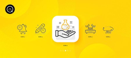 Illustration for 360 degrees, Wifi and Project deadline minimal line icons. Yellow abstract background. Chemistry lab, Time management icons. For web, application, printing. Vector - Royalty Free Image
