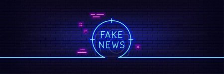 Illustration for Neon light glow effect. Fake news line icon. Propaganda conspiracy target sign. Wrong truth symbol. 3d line neon glow icon. Brick wall banner. Fake news outline. Vector - Royalty Free Image
