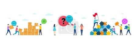 Illustration for Fake news, Sound check and File minimal line icons. People characters with puzzle, delivery parcel. Video conference icons. For web, application, printing. Vector - Royalty Free Image