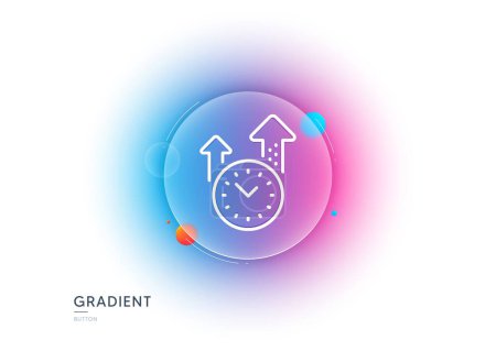 Illustration for Time management line icon. Gradient blur button with glassmorphism. Clock sign. Watch symbol. Transparent glass design. Time management line icon. Vector - Royalty Free Image