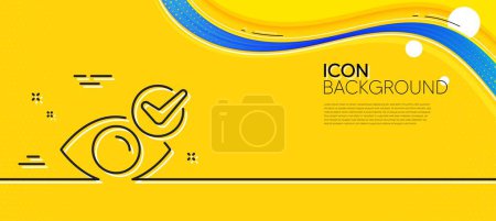 Illustration for Check eye line icon. Abstract yellow background. Oculist clinic sign. Optometry vision symbol. Minimal check eye line icon. Wave banner concept. Vector - Royalty Free Image