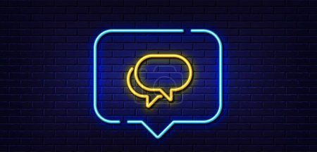 Illustration for Neon light speech bubble. Talk bubble line icon. Speech bubble sign. Chat message symbol. Neon light background. Talk bubble glow line. Brick wall banner. Vector - Royalty Free Image