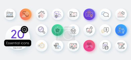 Illustration for Simple set of Recovery computer, Agreement document and Messenger line icons. Include Statistics timer, Certificate, Creative idea icons. Timer, Analytics, Payment received web elements. Vector - Royalty Free Image