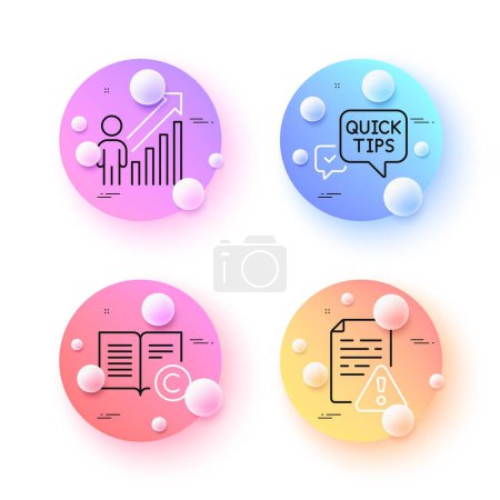 Illustration for Employee result, Quick tips and Instruction manual minimal line icons. 3d spheres or balls buttons. Copyright icons. For web, application, printing. Vector - Royalty Free Image