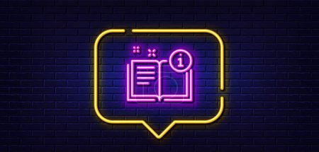 Illustration for Neon light speech bubble. Instruction line icon. User manual sign. Information book symbol. Neon light background. Manual glow line. Brick wall banner. Vector - Royalty Free Image