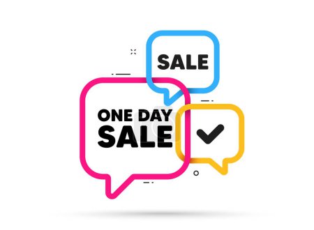 Illustration for One day sale tag. Ribbon bubble chat banner. Discount offer coupon. Special offer price sign. Advertising Discounts symbol. One day adhesive tag. Promo banner. Vector - Royalty Free Image
