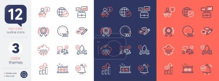 Illustration for Set of Music making, Lawyer and Business portfolio line icons. Include Winner ribbon, Podium, Cloud storage icons. 360 degrees, World statistics, Ranking stars web elements. Vector - Royalty Free Image
