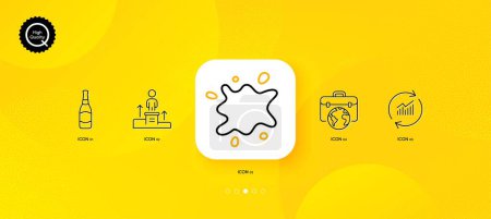 Illustration for Businessman case, Dirty spot and Update data minimal line icons. Yellow abstract background. Business podium, Beer bottle icons. For web, application, printing. Vector - Royalty Free Image