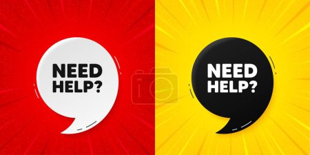 Illustration for Need help tag. Flash offer banner with quote. Support service sign. Faq information symbol. Starburst beam banner. Need help speech bubble. Vector - Royalty Free Image