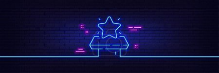 Illustration for Neon light glow effect. Winner podium line icon. First place sign. Best rank star symbol. 3d line neon glow icon. Brick wall banner. Winner podium outline. Vector - Royalty Free Image