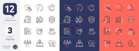 Illustration for Set of Correct checkbox, Sleep and Medical vaccination line icons. Include Washing hands, Puzzle, Video conference icons. Checklist, Social care, User notification web elements. Vector - Royalty Free Image