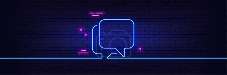 Illustration for Neon light glow effect. Talk bubble line icon. Speech bubble sign. Chat message symbol. 3d line neon glow icon. Brick wall banner. Talk bubble outline. Vector - Royalty Free Image