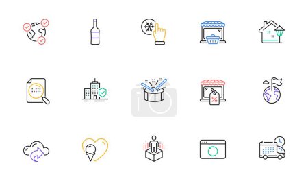 Illustration for Recovery internet, Online market and Freezing click line icons for website, printing. Collection of Cloud share, Online voting, Apartment insurance icons. Wine, Search file. Vector - Royalty Free Image