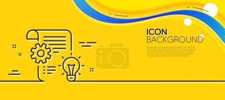 Illustration for Cogwheel line icon. Abstract yellow background. Engineering tool sign. Idea bulb symbol. Minimal cogwheel line icon. Wave banner concept. Vector - Royalty Free Image
