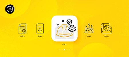Illustration for Love letter, Financial documents and Salary employees minimal line icons. Yellow abstract background. Download file, Working process icons. For web, application, printing. Vector - Royalty Free Image