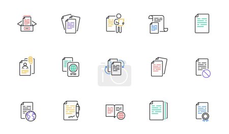 Illustration for Documents line icons set. Contract agreement, Passport, Copy files. CV interview, documents workflow, attachment clip icons. Change files, wrong document, bureaucracy and contract signature. Vector - Royalty Free Image