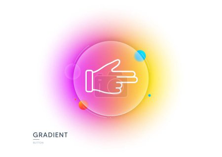 Illustration for Click hand line icon. Gradient blur button with glassmorphism. Two fingers palm sign. Direction gesture symbol. Transparent glass design. Click hand line icon. Vector - Royalty Free Image