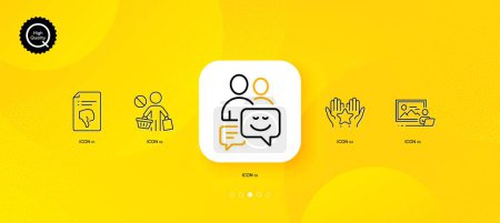 Illustration for Communication, Ranking and Stop shopping minimal line icons. Yellow abstract background. Photo studio, Thumb down icons. For web, application, printing. Business messages, Hold star, No buying. Vector - Royalty Free Image