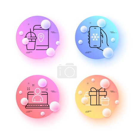 Illustration for Best manager, Air conditioning and Food app minimal line icons. 3d spheres or balls buttons. Holiday presents icons. For web, application, printing. Vector - Royalty Free Image