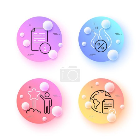 Illustration for Hot loan, Manual and Online voting minimal line icons. 3d spheres or balls buttons. Star icons. For web, application, printing. Discount offer, Read file, Internet poll. Launch rating. Vector - Royalty Free Image