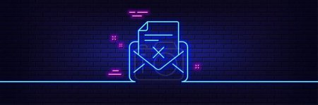 Illustration for Neon light glow effect. Reject letter line icon. Delete mail sign. Decline message. 3d line neon glow icon. Brick wall banner. Reject letter outline. Vector - Royalty Free Image