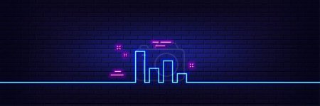 Illustration for Neon light glow effect. Histogram Column chart line icon. Financial graph sign. Stock exchange symbol. Business investment. 3d line neon glow icon. Brick wall banner. Histogram outline. Vector - Royalty Free Image
