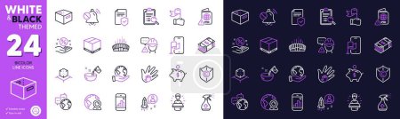 Illustration for Social responsibility, Mute sound and Insurance policy line icons for website, printing. Collection of Video conference, Office box, Location app icons. Graph phone, Loan percent. Vector - Royalty Free Image